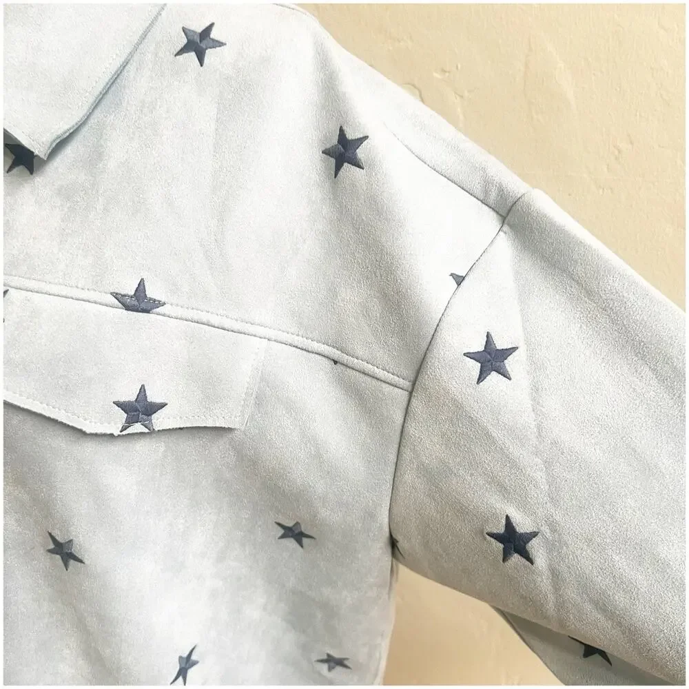 Dance & Marvel Suede Star Jacket Size Large NWT Blue Collared Western Rodeo